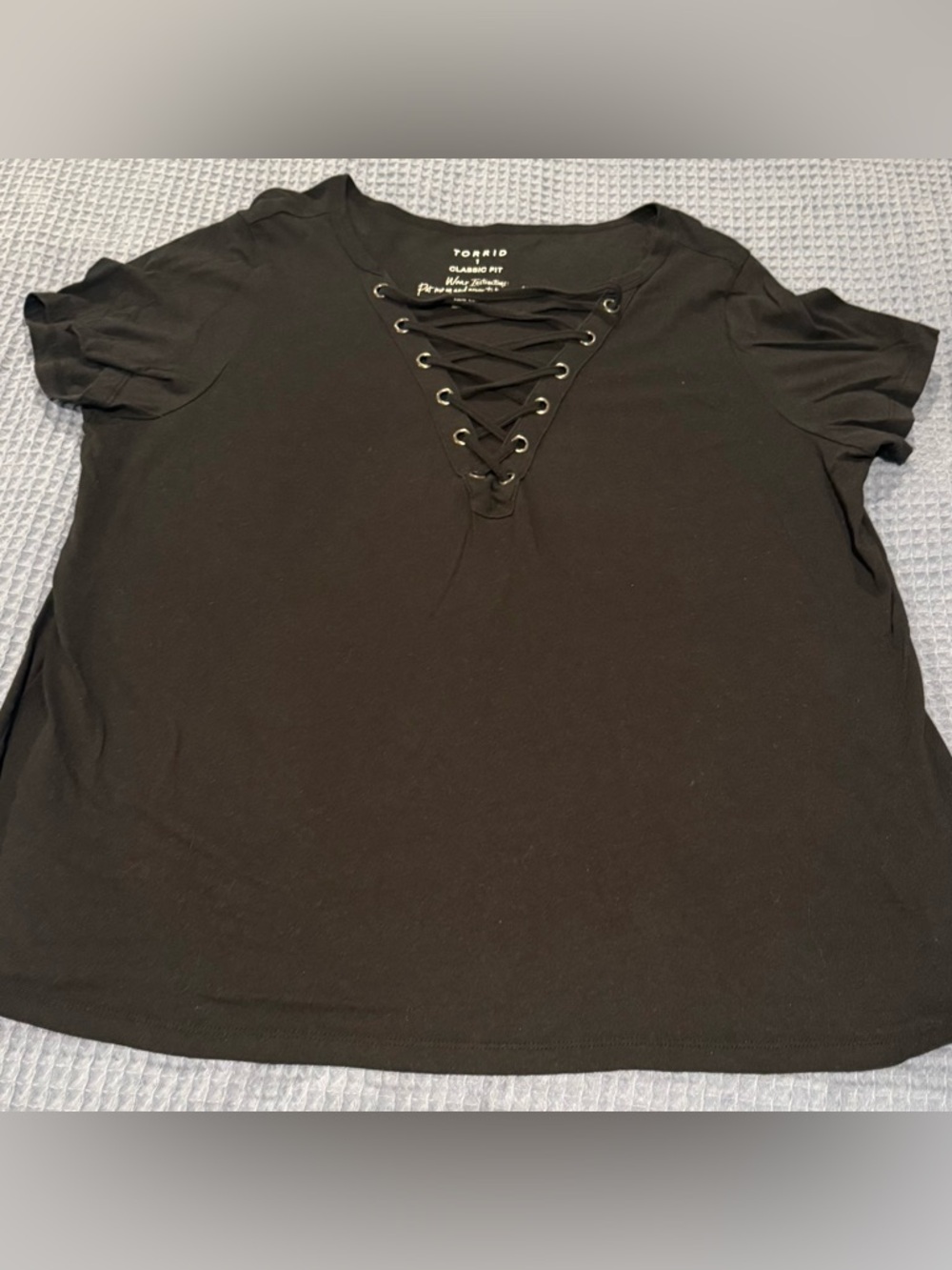 torrid Black Lace-Up V-Neck Tee